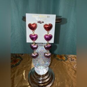 NWT - Isaac Mizrahi New York Gold Multi Colored Heart Dangle Earrings